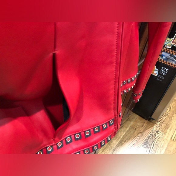 HP🎉 St John Sport by Marie Grey 100% Red Leather Grommet Full Zip Jacket Sz P - Picture 5 of 12